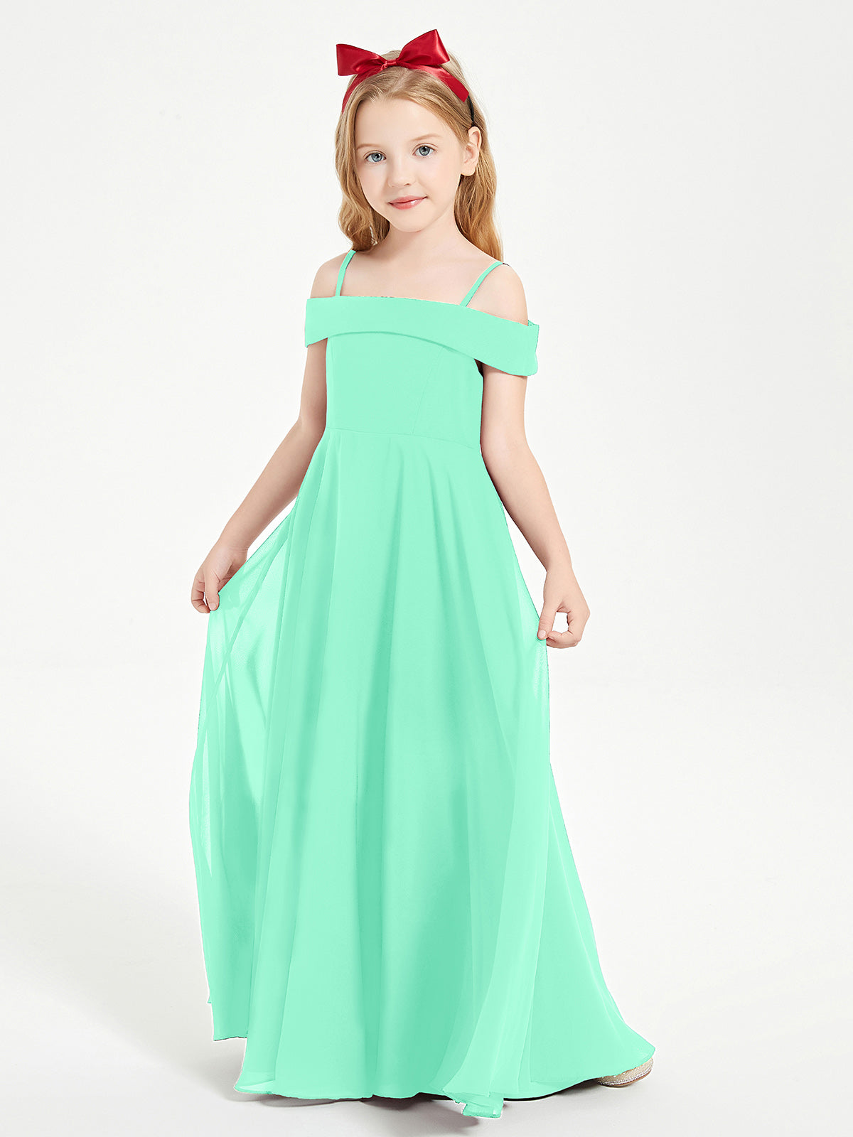 Off-the-Shoulder Dresses for Stylish Junior Bridesmaids Turquoise